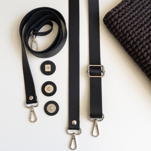 Дръжки за чанта естествена кожа, цвят черен